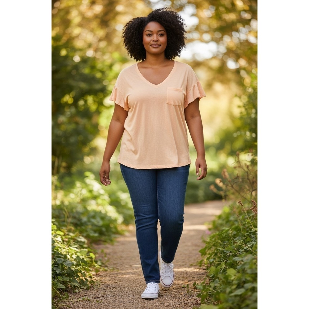 New Madewell Whisper Peach 100% Cotton V-Neck Tee Size 2X Semi Sheer